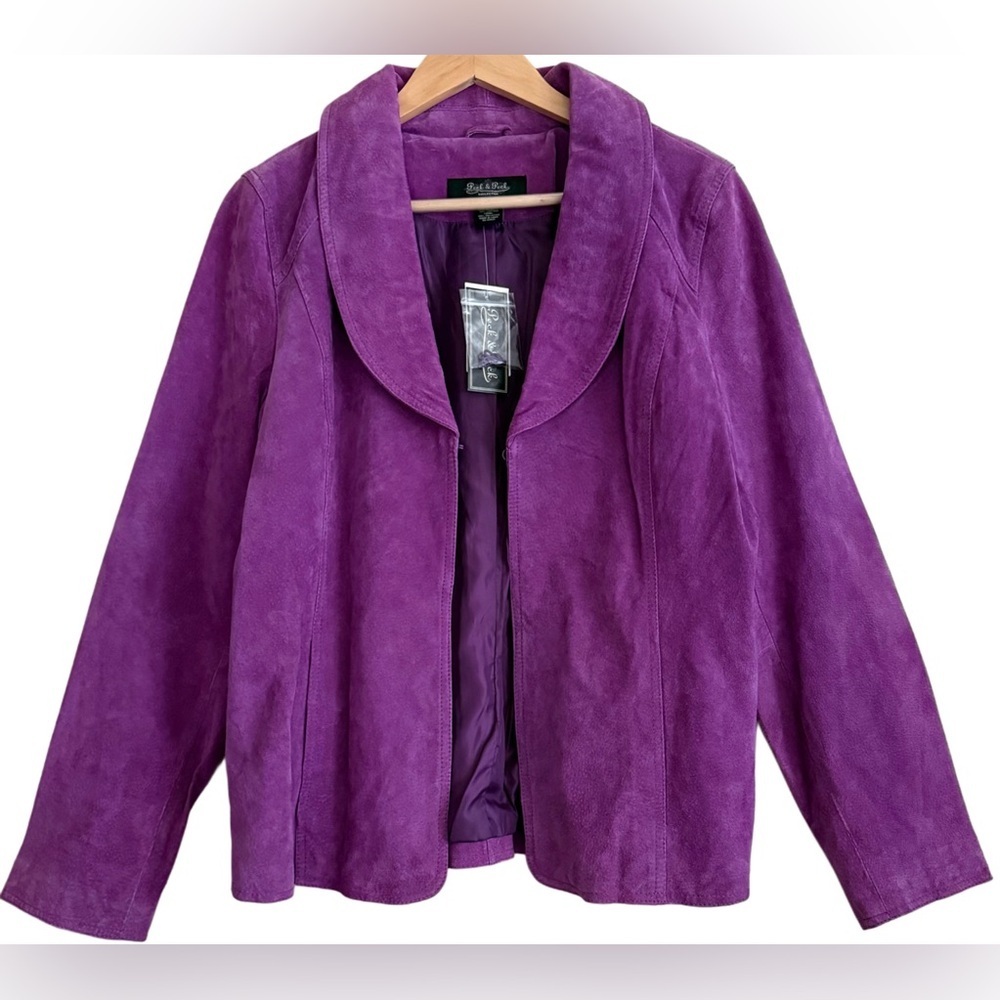 Peck & Peck Vintage 100% Leather Retro Vibrant Feminine Suede Jacket Size L NWT